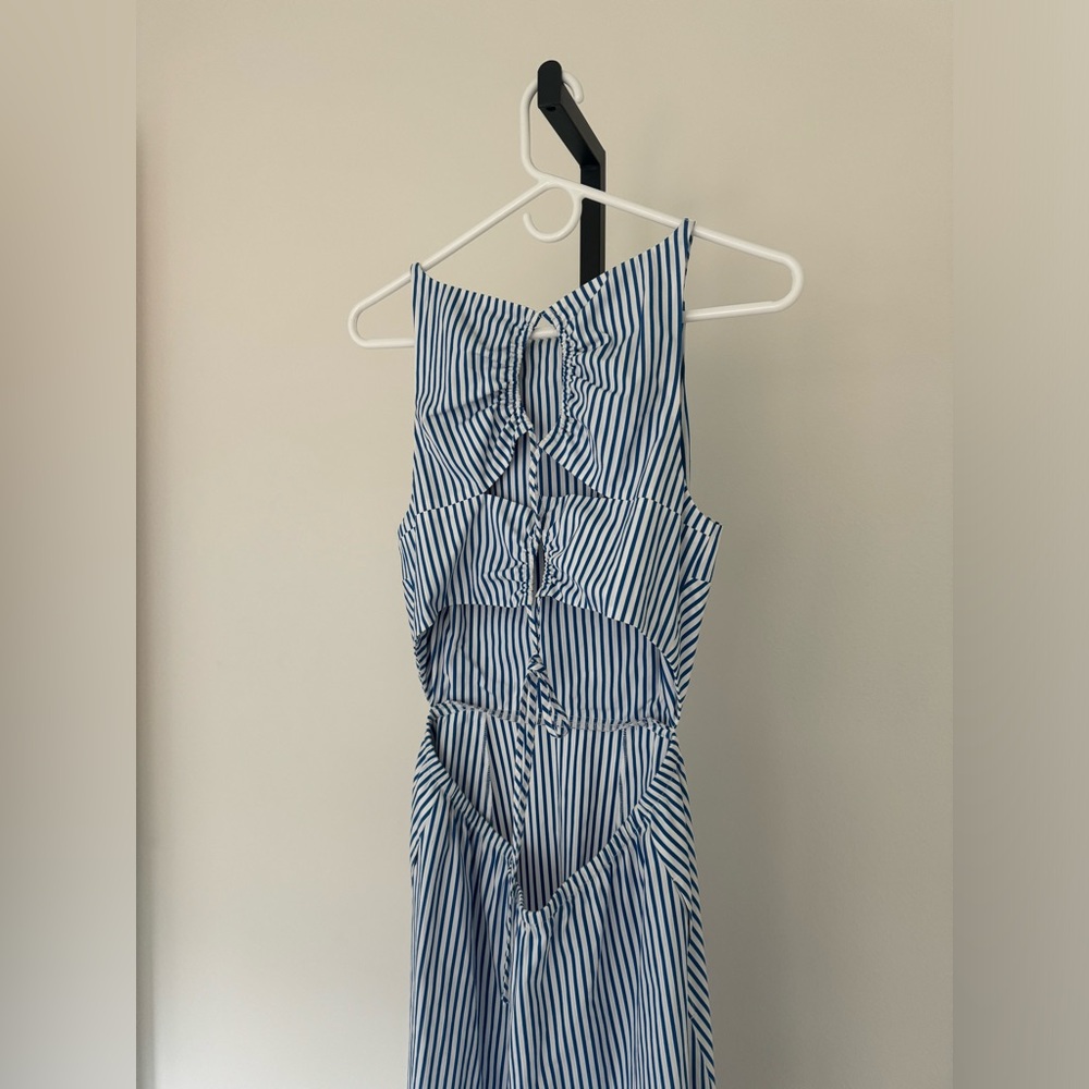 OPEN EDIT striped midi poplin dress